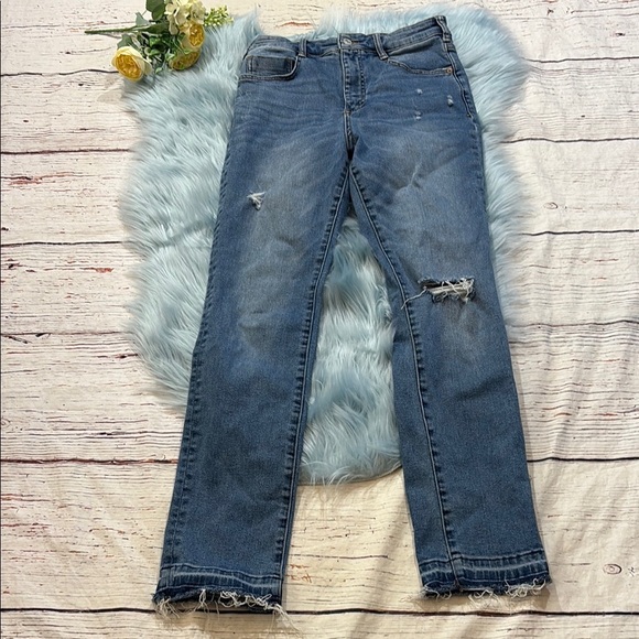 Anthropologie Pilcro High Rise Cigarette Raw Hem Distressed Jeans sz 27 - Picture 2 of 11